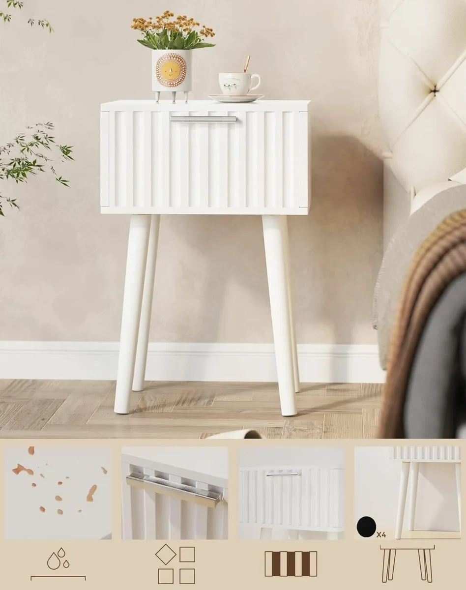 Fluted Nightstand Set of 2 Small End Table Modern - Image 4