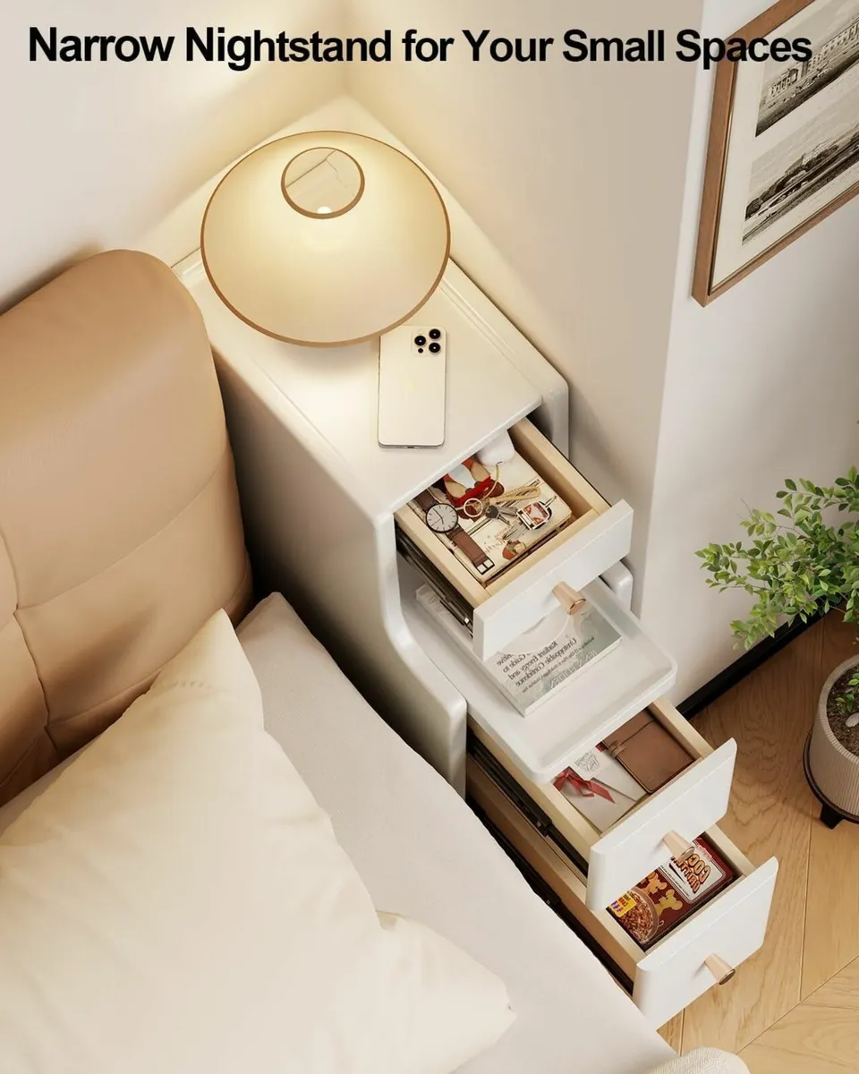 Slim Bedside Table with 3 Drawers and Shelf Small - Image 4