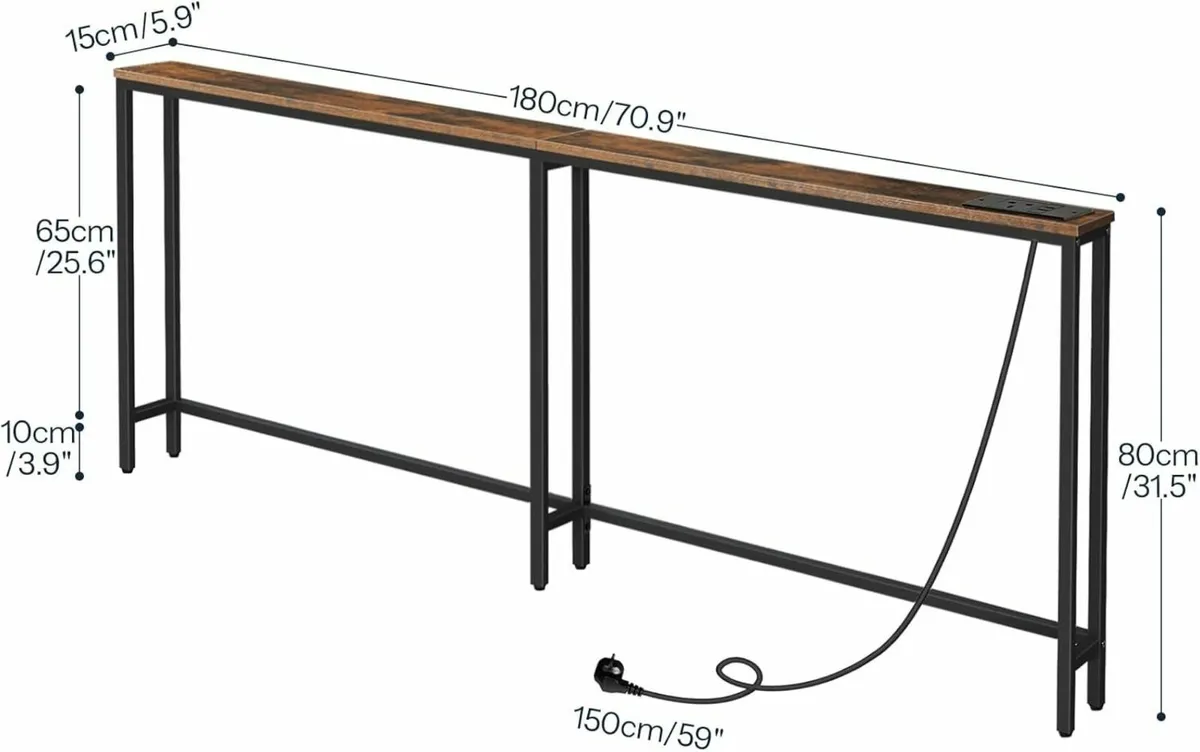 Slim Console Table with Charging Station 180 cm - Image 3