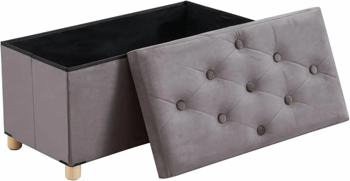 Ottoman Storage Box with 4 Wood Legs Velvet for - Image 3