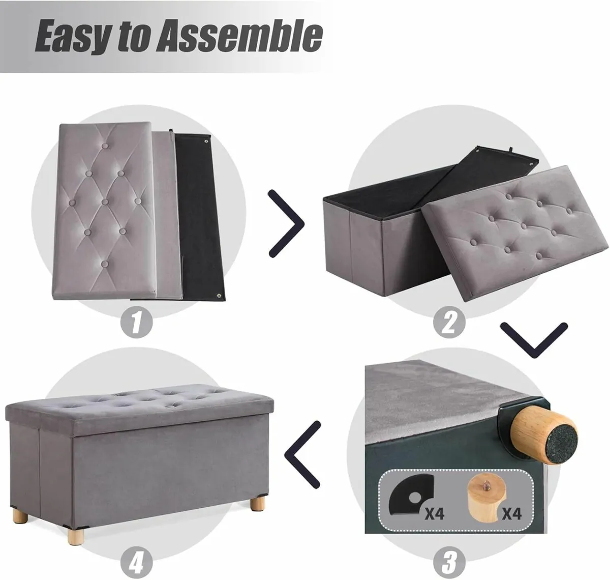 Ottoman Storage Box with 4 Wood Legs Velvet for - Image 4