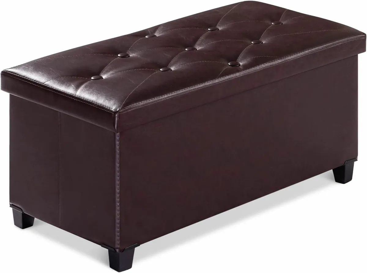 Ottoman Storage Box with 4 Wood Legs Faux Leather - Image 1