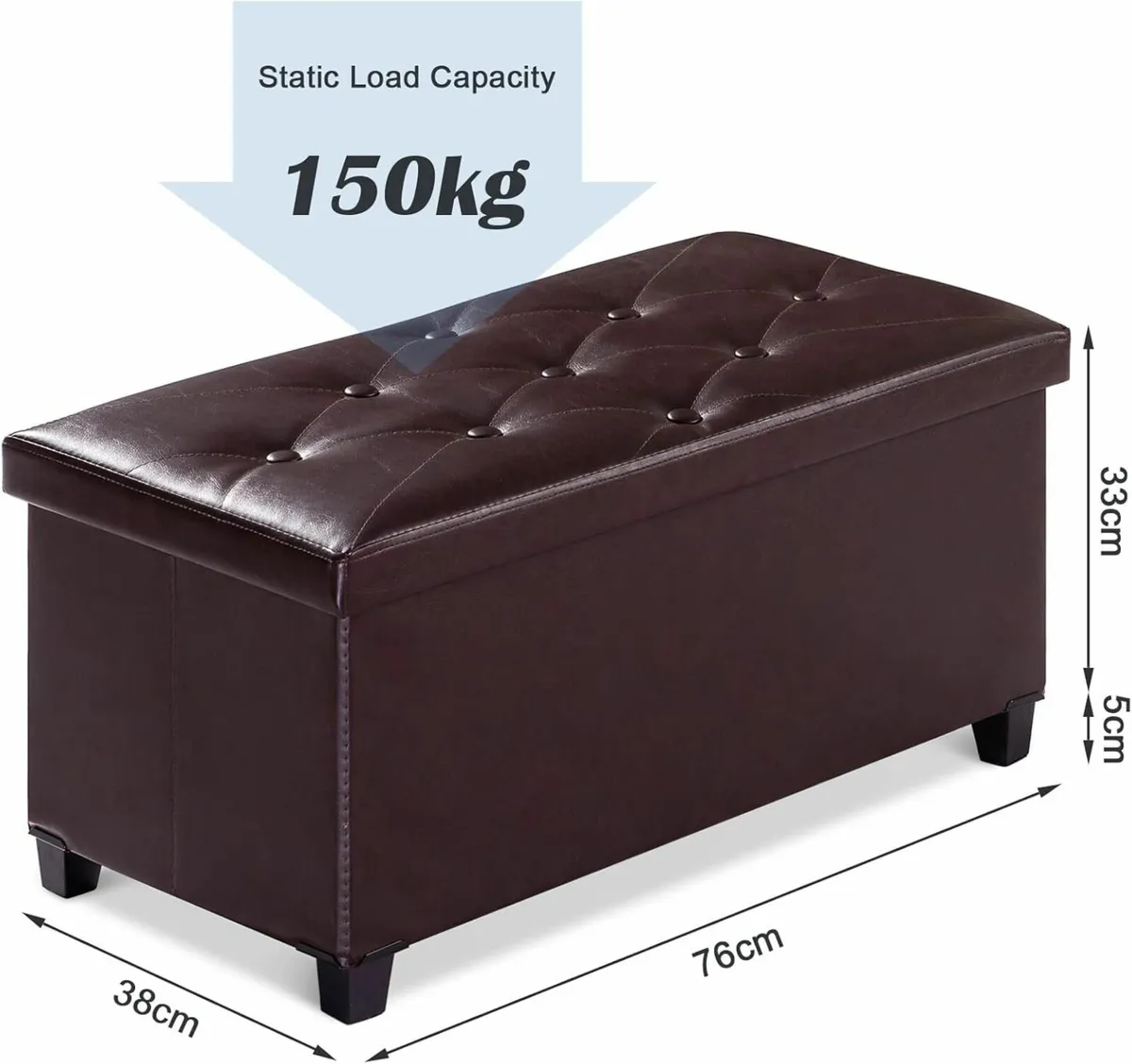 Ottoman Storage Box with 4 Wood Legs Faux Leather - Image 3