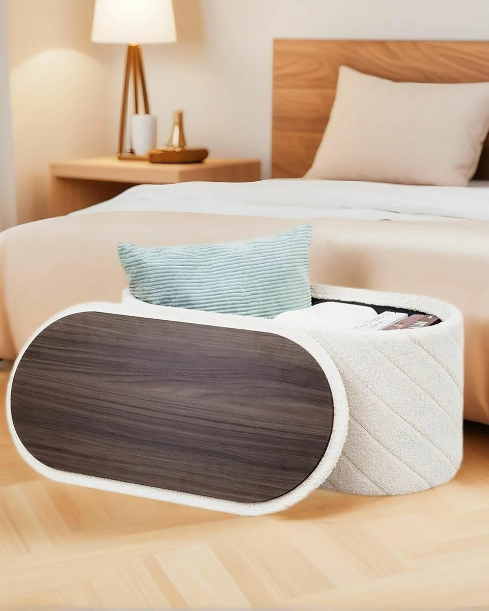 Oval Ottoman with Storage Bench Folding Foot Rest - Image 3