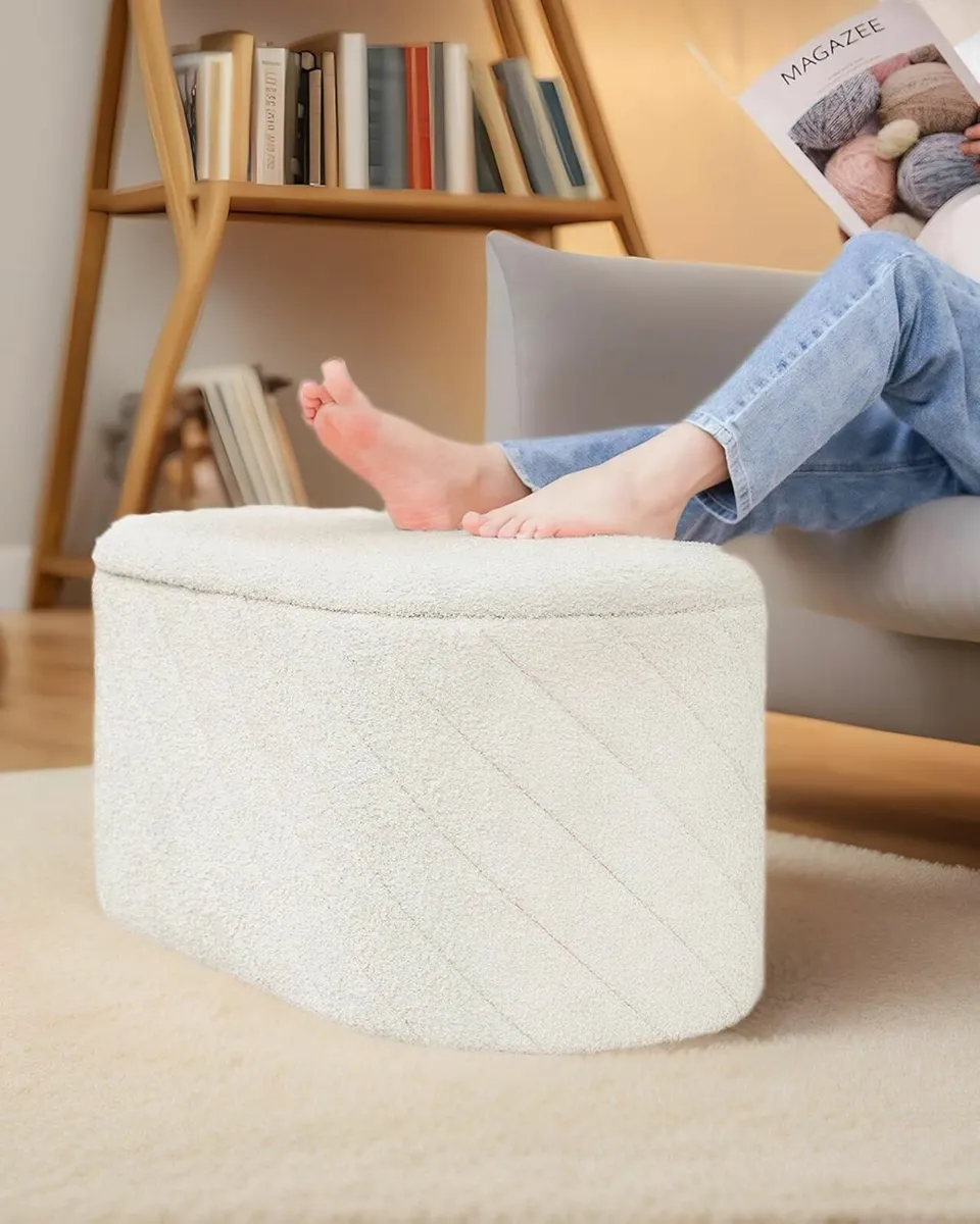 Oval Ottoman with Storage Bench Folding Foot Rest - Image 4