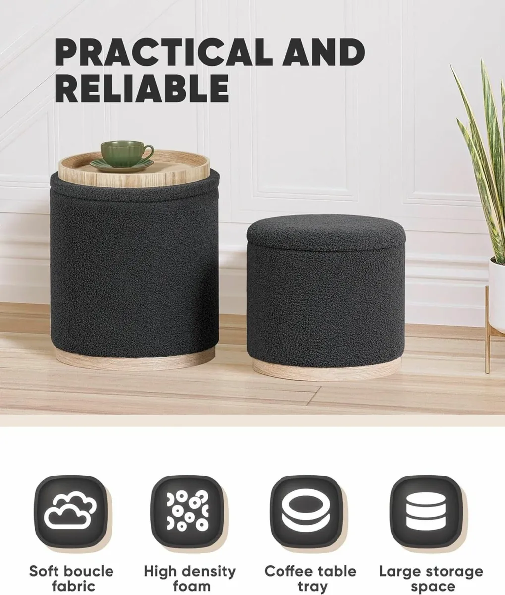 Round Grey Ottoman with Storage Set of 2 Makeup - Image 4
