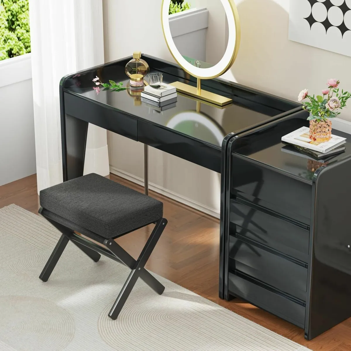 Foldable Foot Stool Ottoman Modern Rest with - Image 2