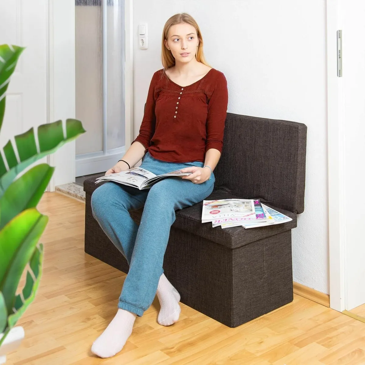 Folding XL Storage Ottoman with Seat Back 73 x - Image 2