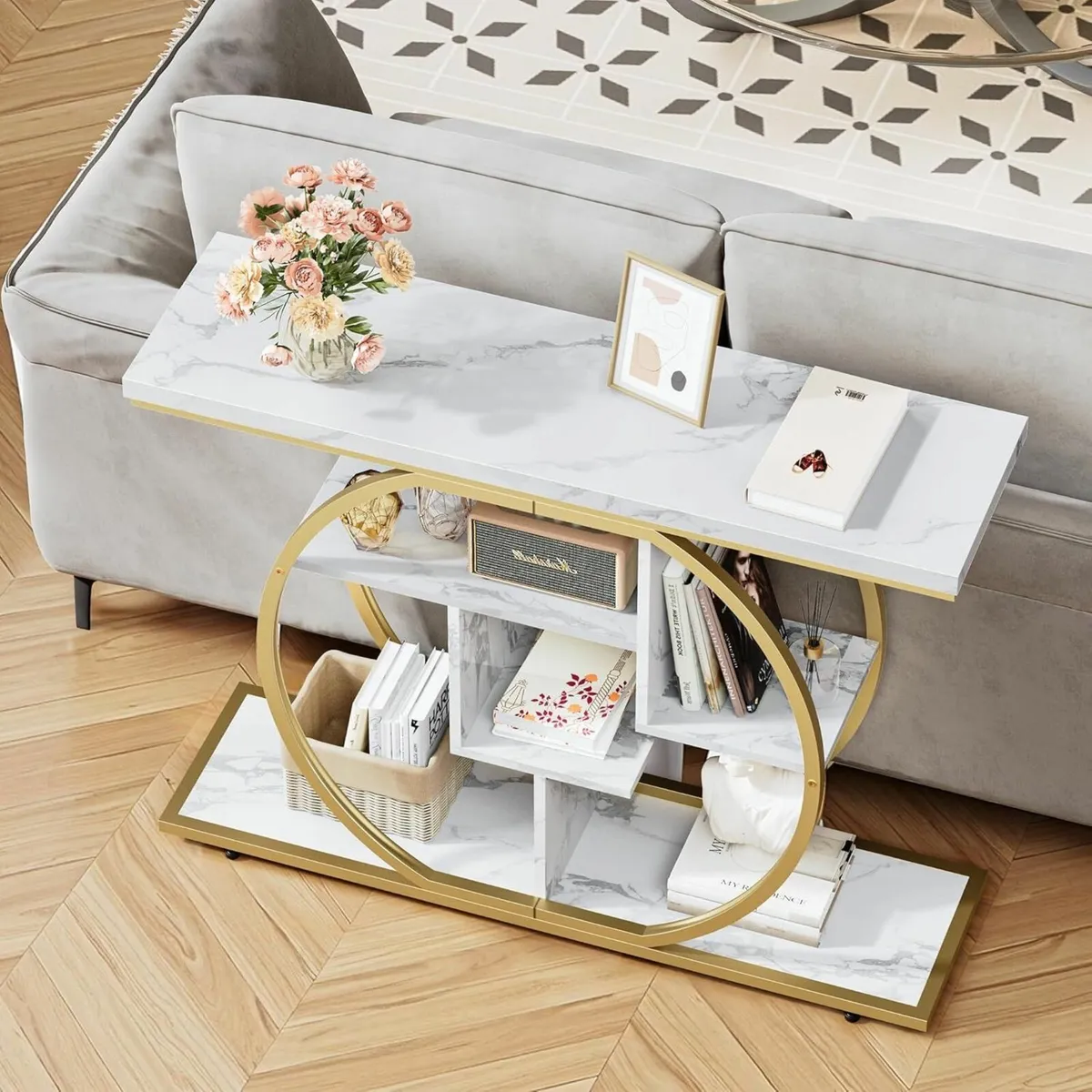 Pampaic Console Table 5-Tier Slim Sofa 105 x 30 - Image 3