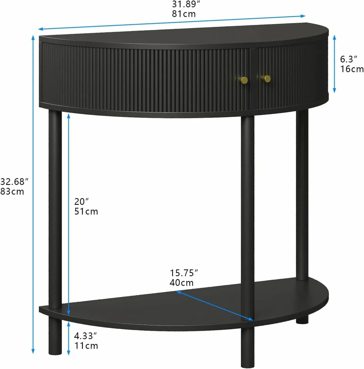 Fluted Half Moon Console Table with Storage Slim - Image 2