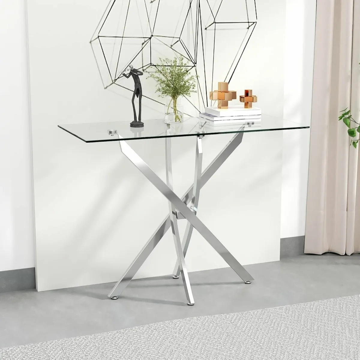 Glass Console Table with Silver Metal Legs 100cm - Image 1