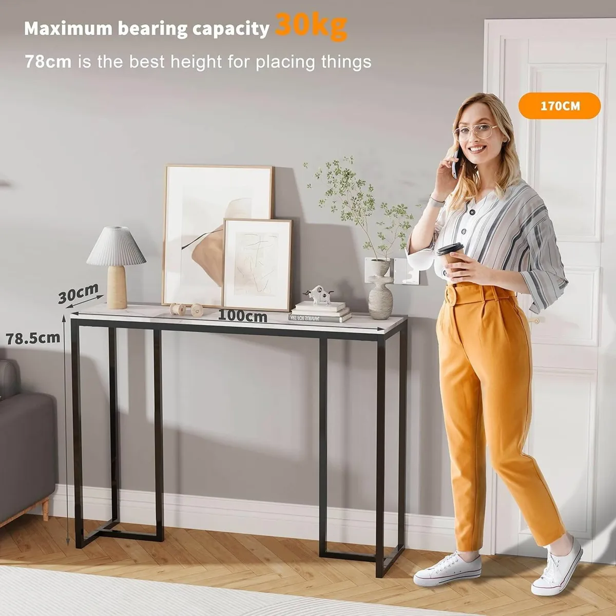 Slim Console Table Hallway Unit: White Marble Top - Image 3