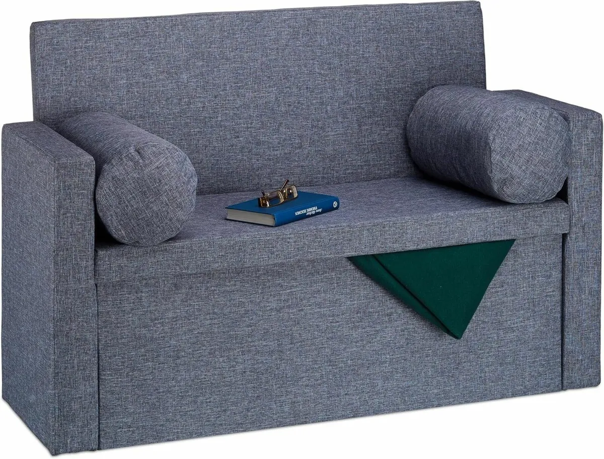 Bench Seat with Backrest Pillows Foldable Storage - Image 1