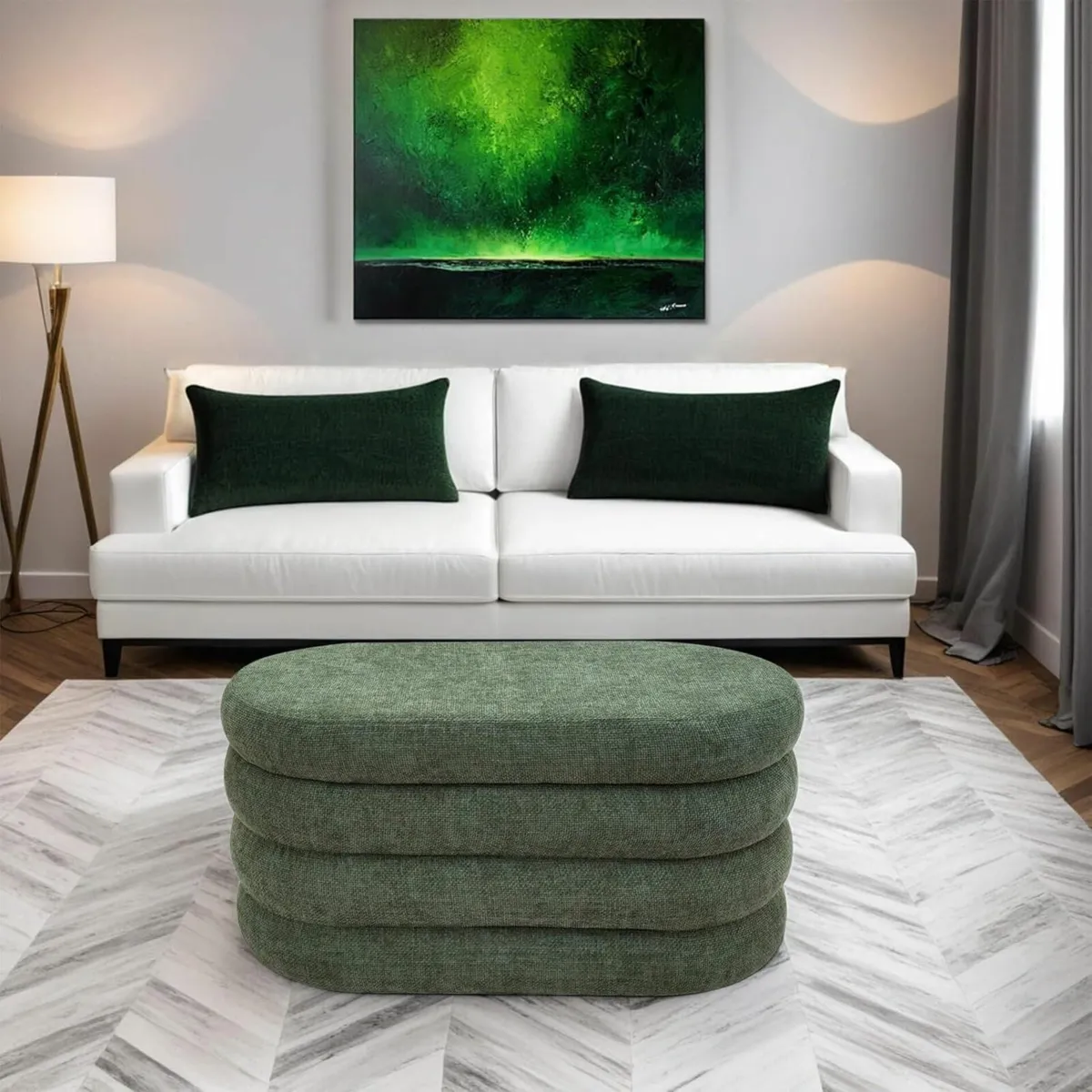 Storage Bench Pouf Long Oval Dark Green Polyester - Image 2