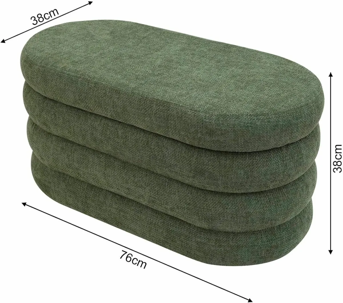 Storage Bench Pouf Long Oval Dark Green Polyester - Image 3