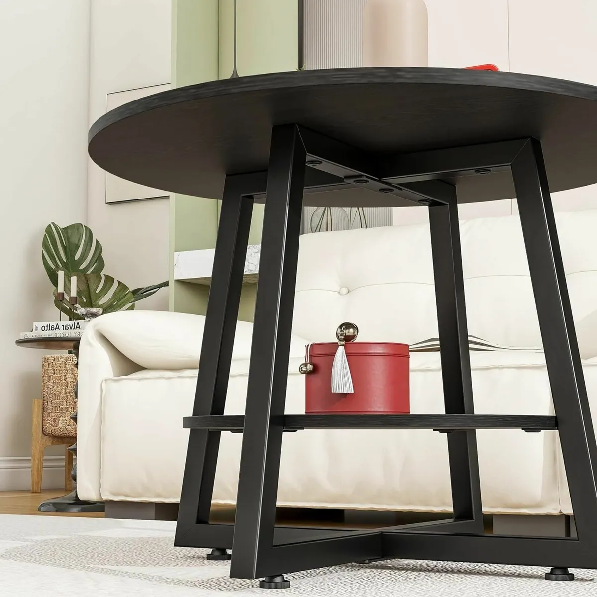 Round Coffee Table with Storage Shelves 2-Tier - Image 4