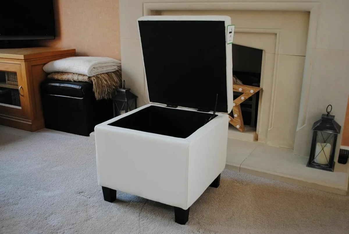 Cream Genuine Real Leather Storage Footstool - Image 2