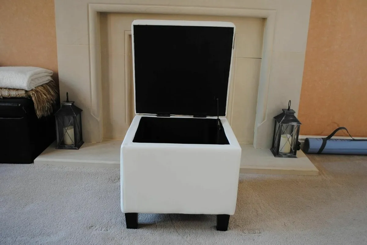 Cream Genuine Real Leather Storage Footstool - Image 4