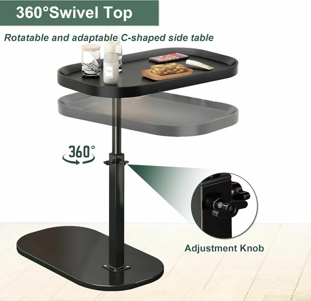 C Shaped Side Table Adjustable Height 360degreesSw - Image 4