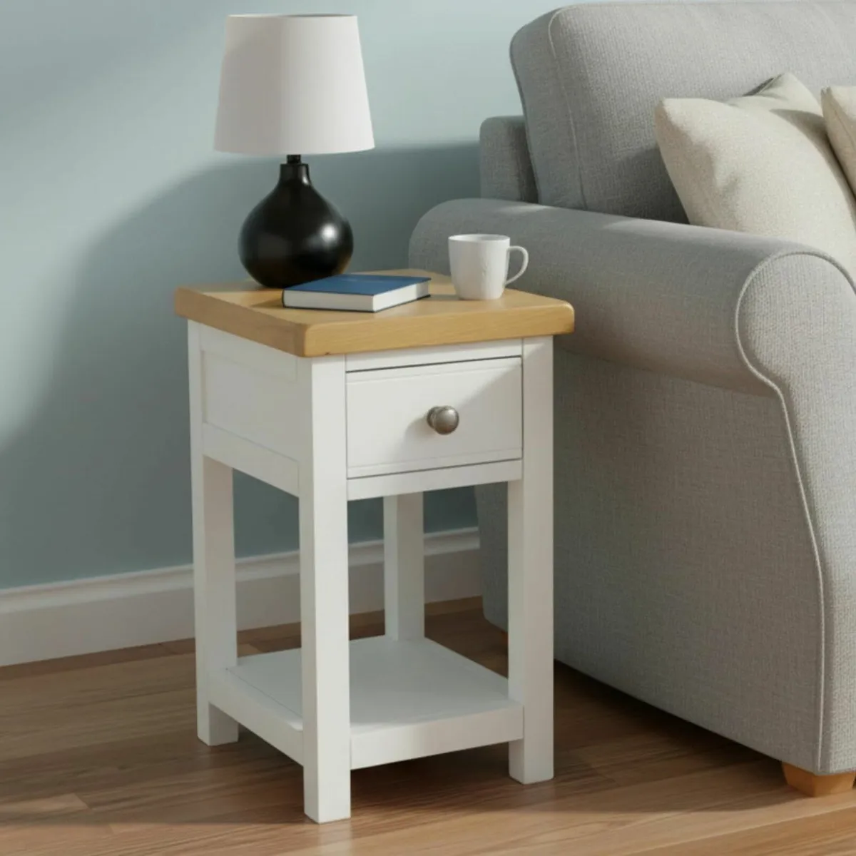 urniture Solid Wood Side Table Painted White End - Image 1