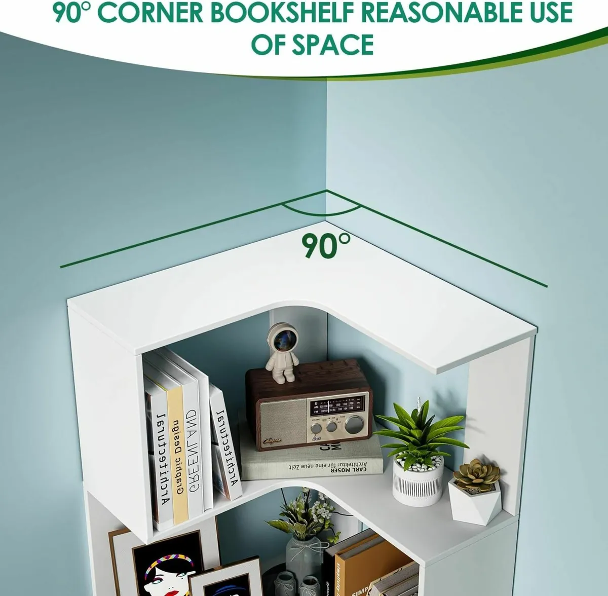 5 Tier Corner Bookcase Large Wooden Shelf Modern - Image 4