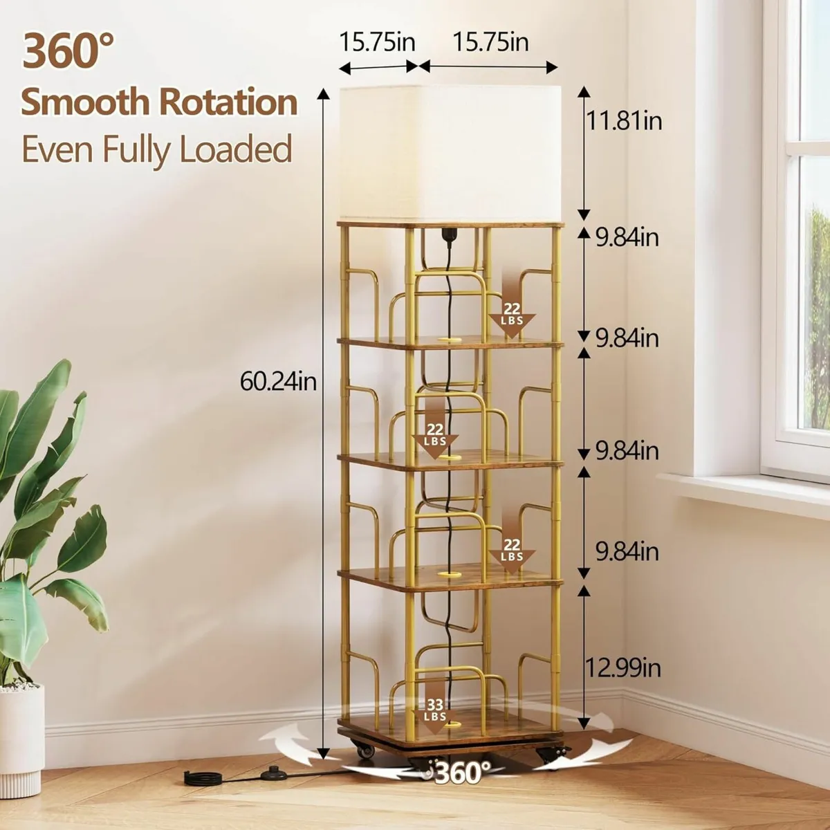 Rotating Bookshelf Square with LED Light 360degree - Image 2