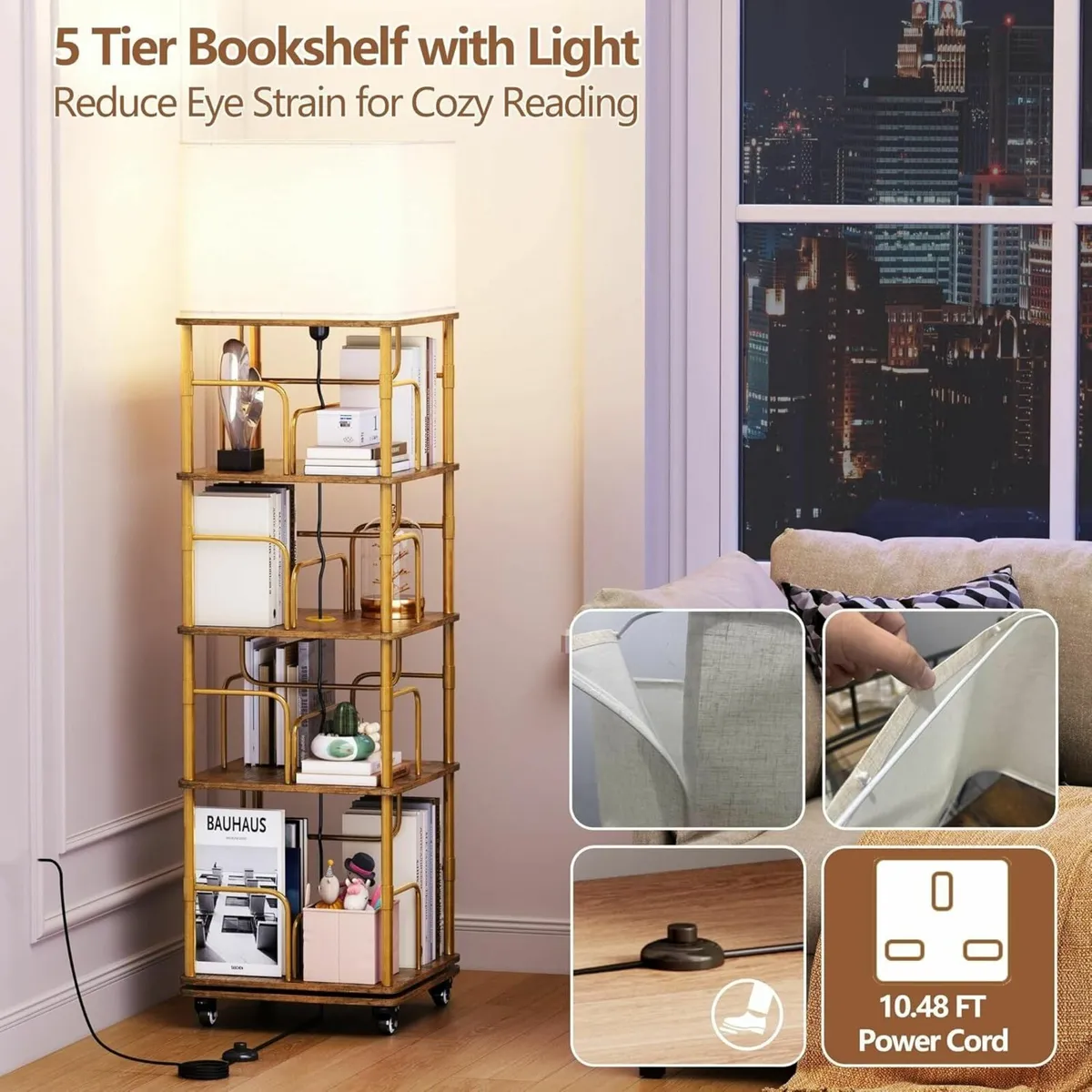 Rotating Bookshelf Square with LED Light 360degree - Image 3