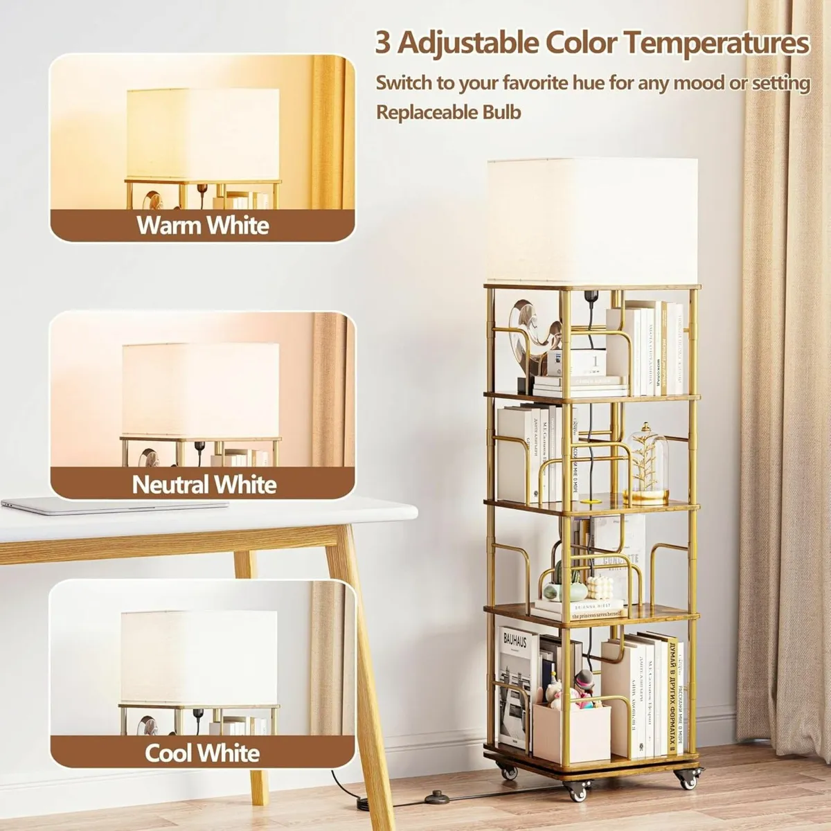 Rotating Bookshelf Square with LED Light 360degree - Image 4