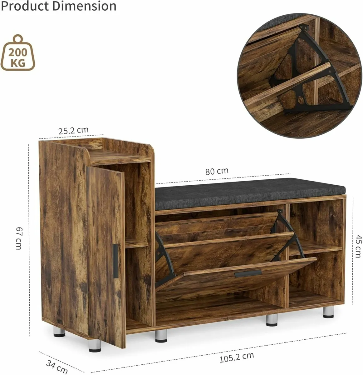 Shoe Bench Storage with Seat 105 x 45cm Ottoman 1 - Image 3