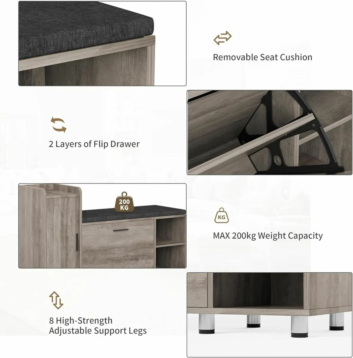 Shoe Bench Storage with Seat 105 x 45cm Ottoman 1 - Image 4