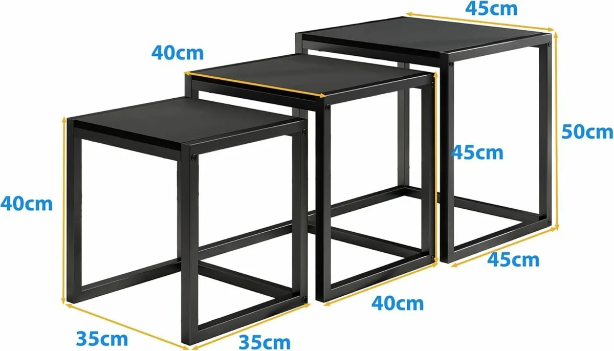 Nesting Table Set of 3 Side Wooden Tables Square - Image 2