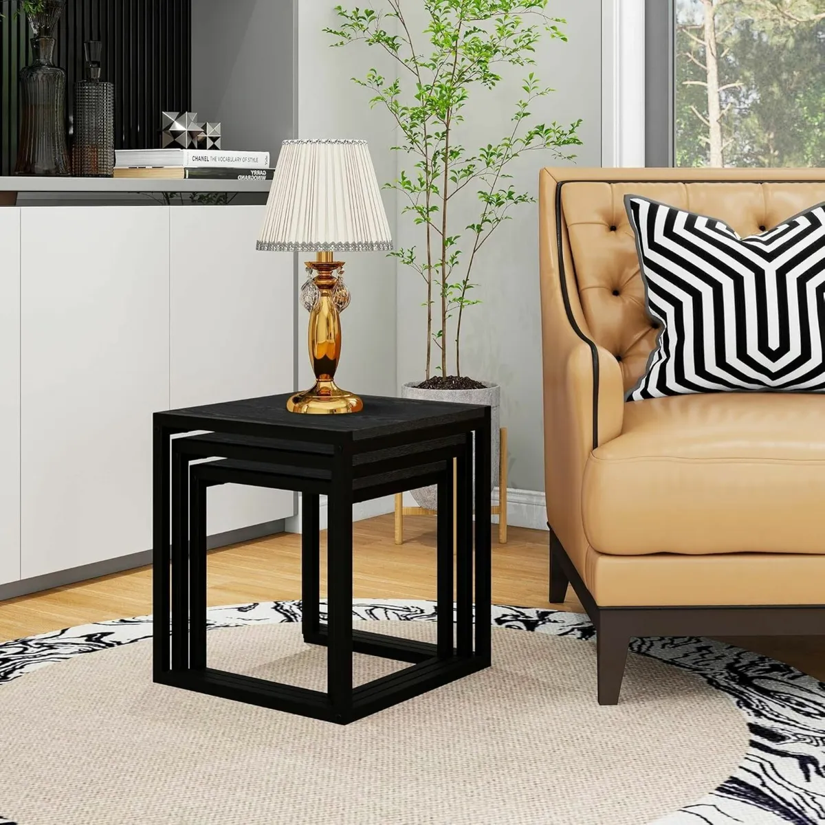 Nesting Table Set of 3 Side Wooden Tables Square - Image 4