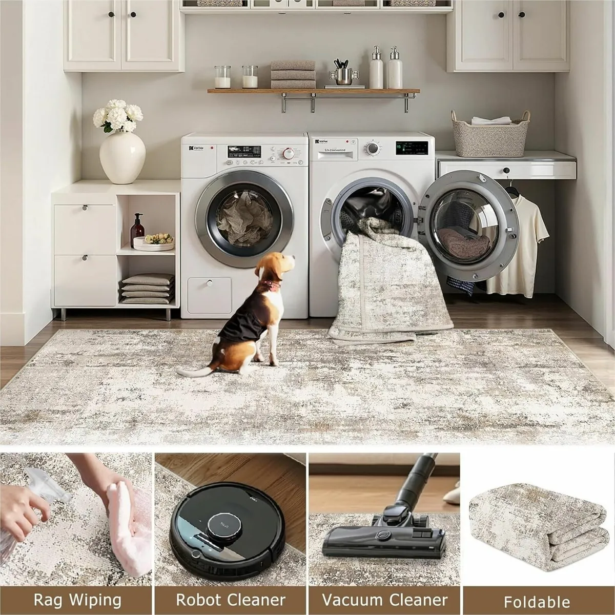 Washable Rugs Living Room Rug 150x210cm Grey - Image 4