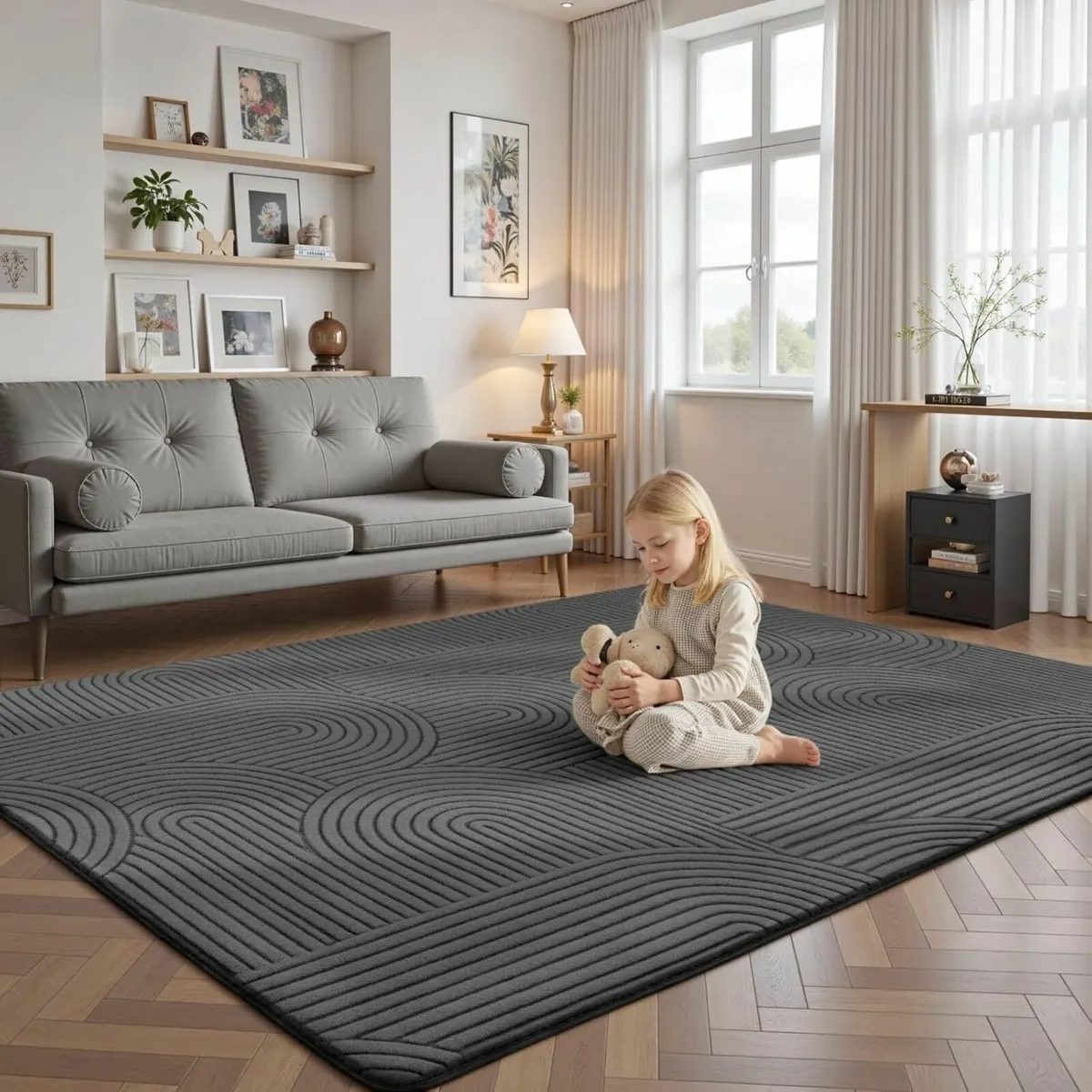 Rugs Living Room 140x200cm Dark Grey Soft Shaggy - Image 3