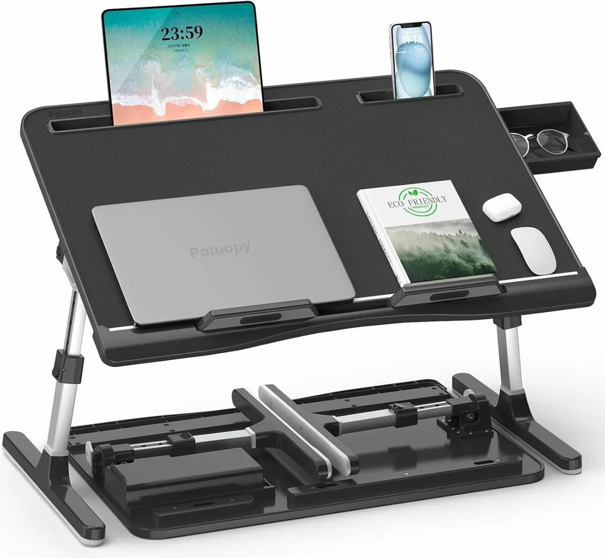 Laptop Bed Table Leather Adjustable Height Angle - Image 1