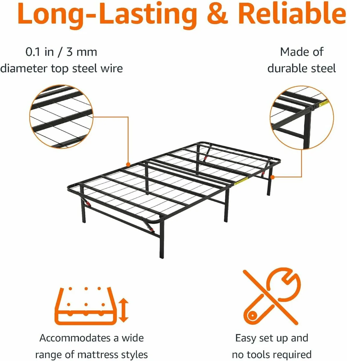 Single Foldable Platform Bed Frame with Steel - Image 4