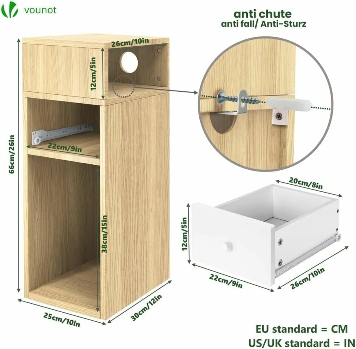 ® Slim Bedside Table Set of 2 Narrow Wood Cabinet - Image 3