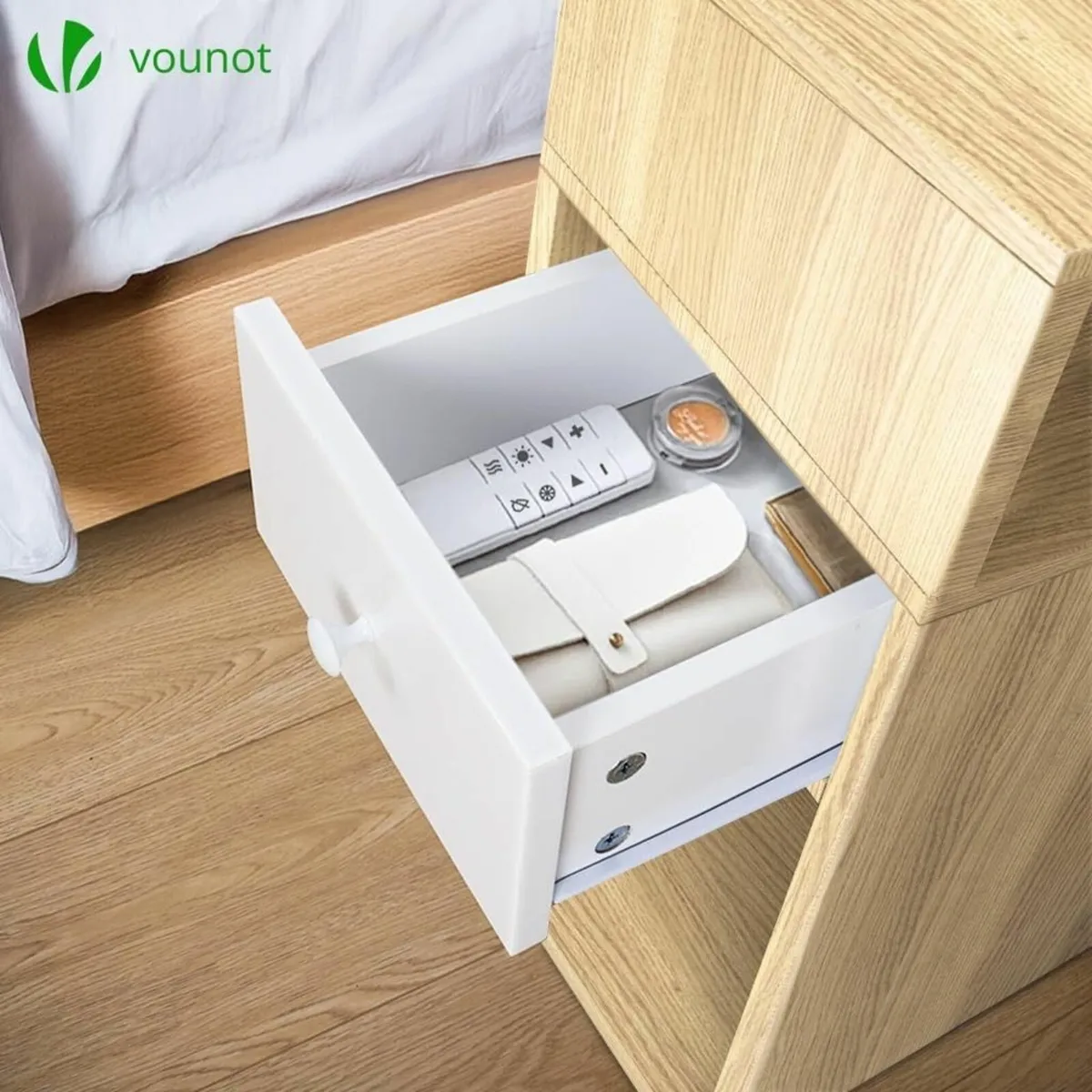 ® Slim Bedside Table Set of 2 Narrow Wood Cabinet - Image 4