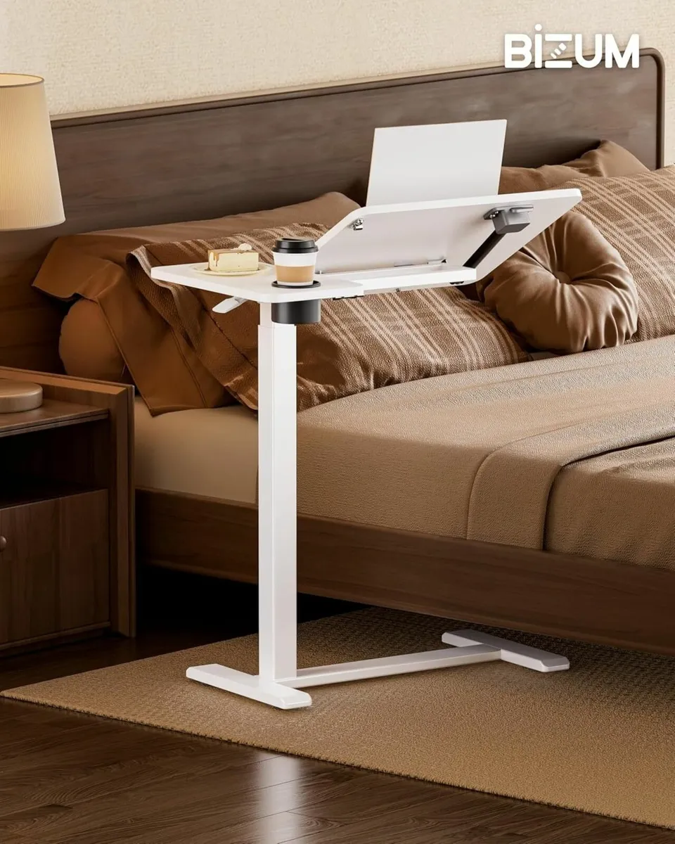 BZIUM Overbed Bedside Table with Hidden Wheels - Image 2