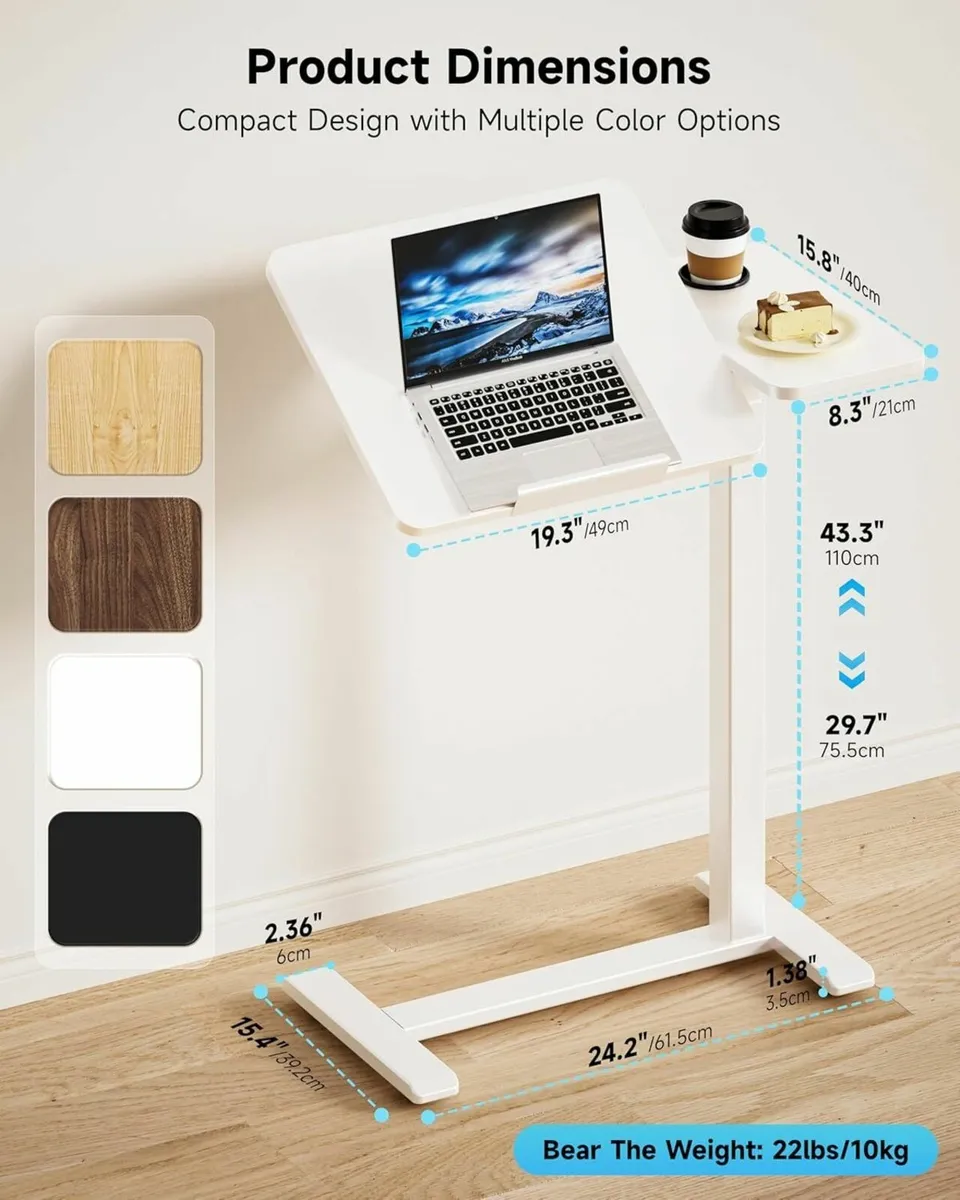 BZIUM Overbed Bedside Table with Hidden Wheels - Image 3