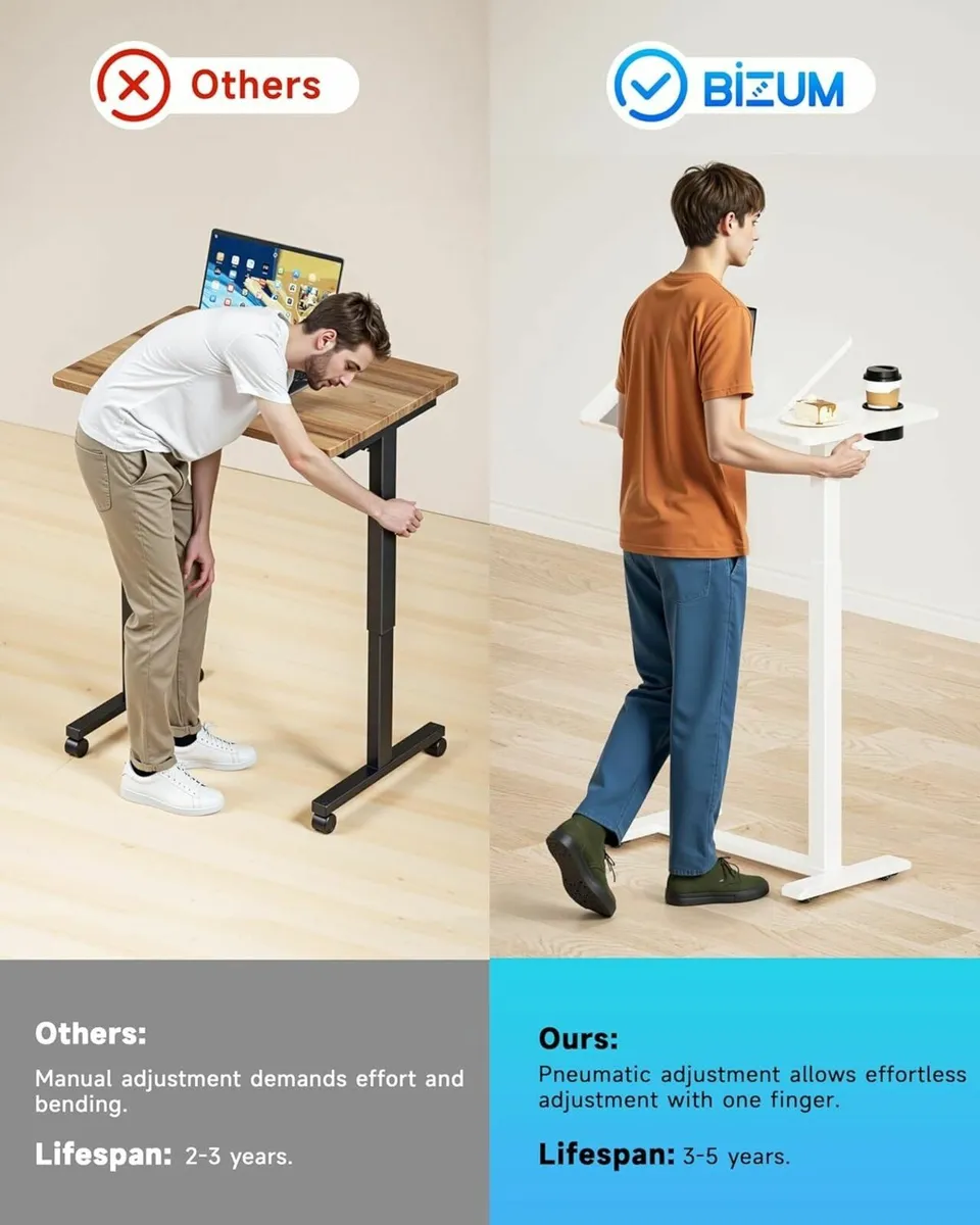 BZIUM Overbed Bedside Table with Hidden Wheels - Image 4