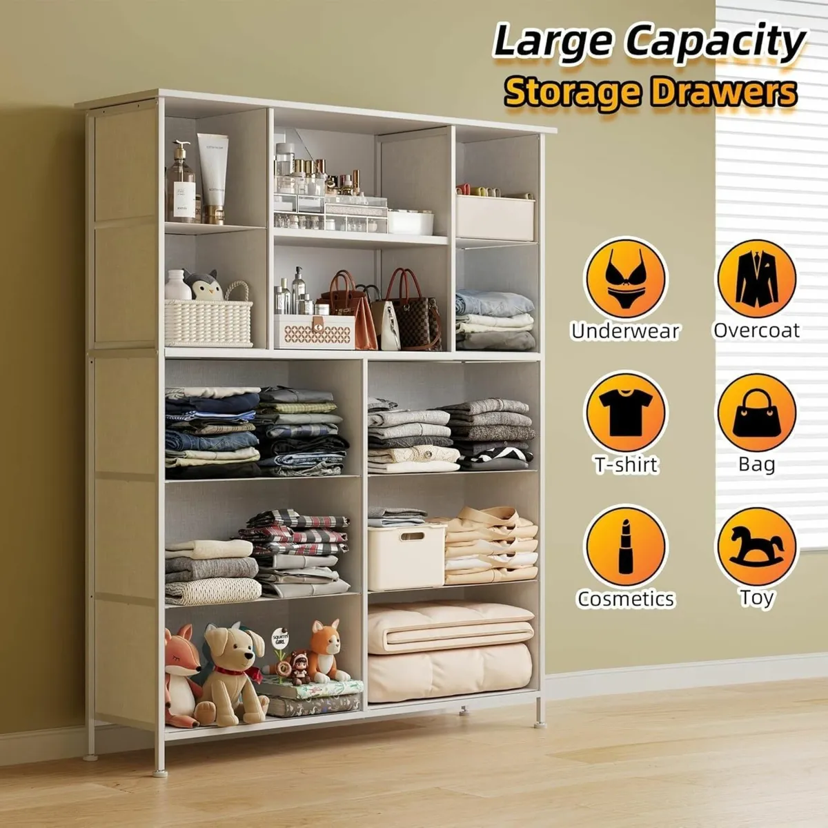 Dresser for Bedroom with 10 Fabric Drawers Tall - Image 3