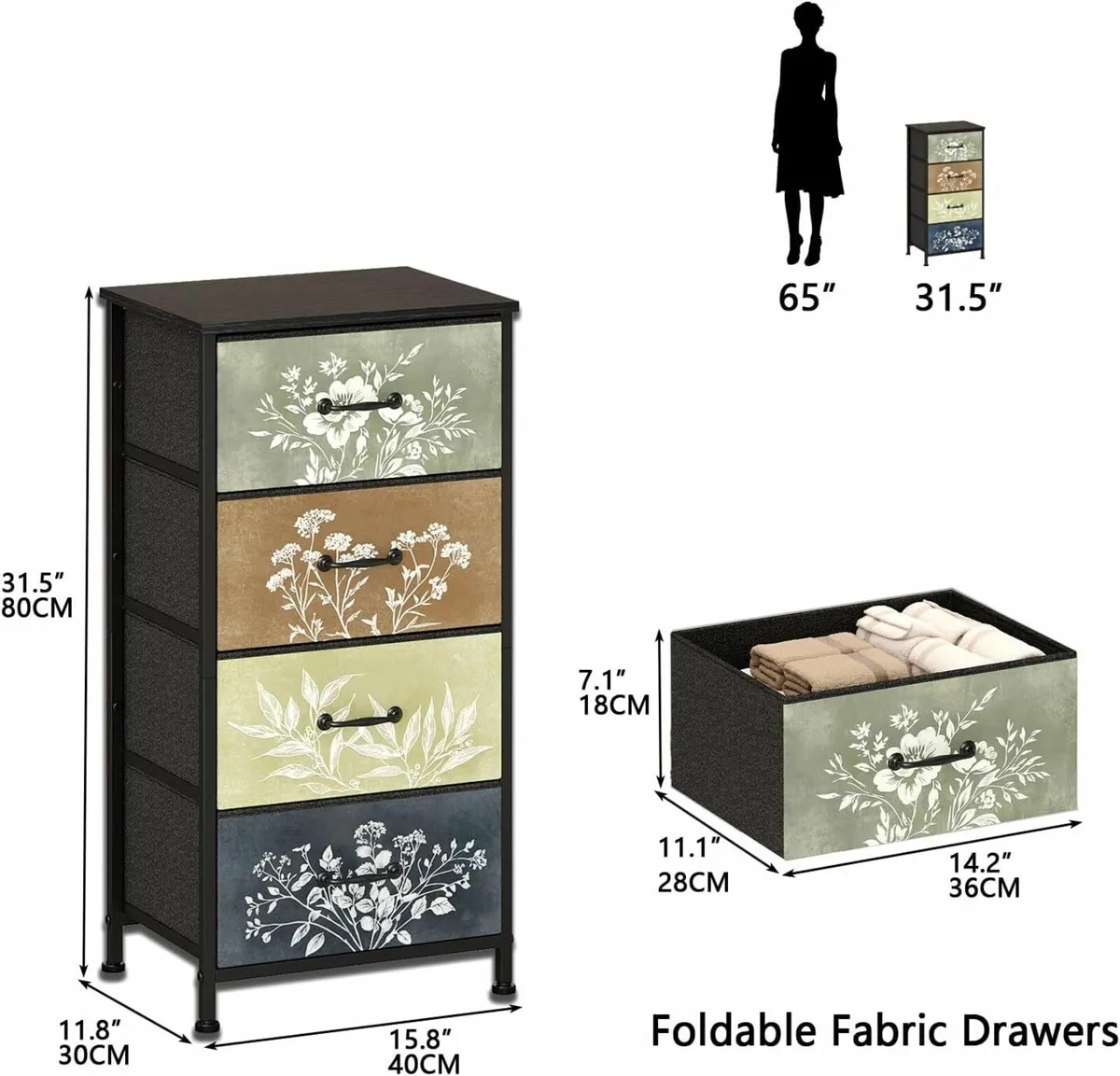 Chest of Drawers with 4 Fabric Botanical Storage - Image 2