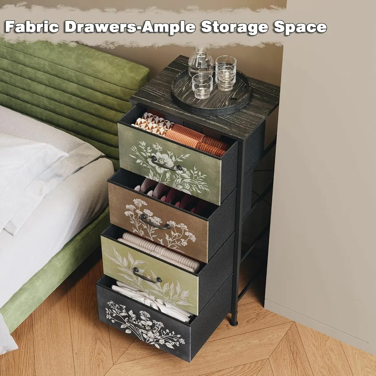 Chest of Drawers with 4 Fabric Botanical Storage - Image 3