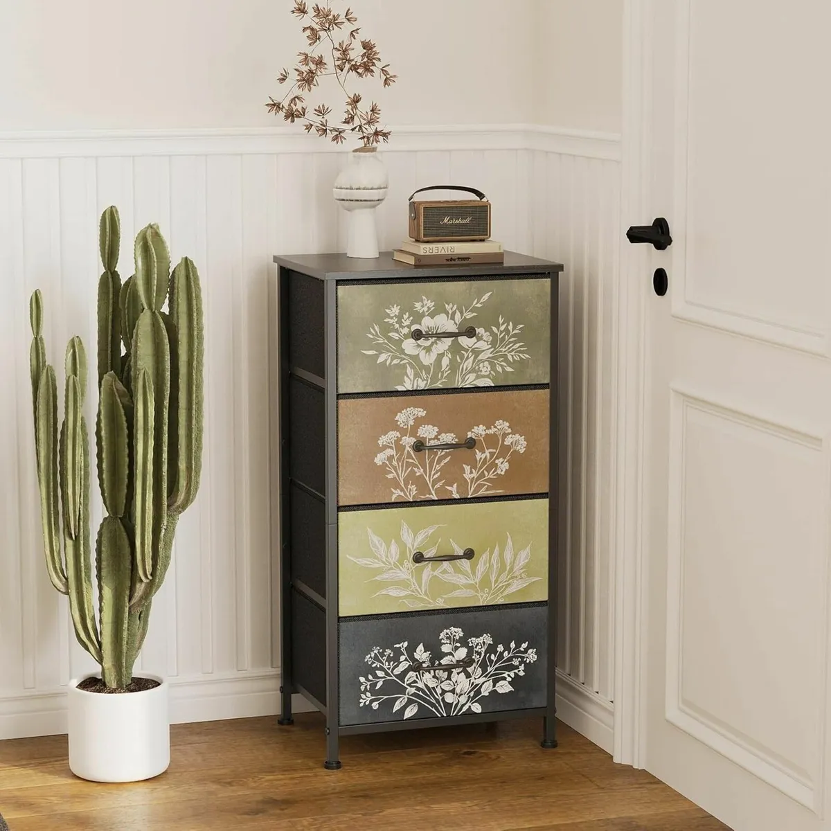 Chest of Drawers with 4 Fabric Botanical Storage - Image 1