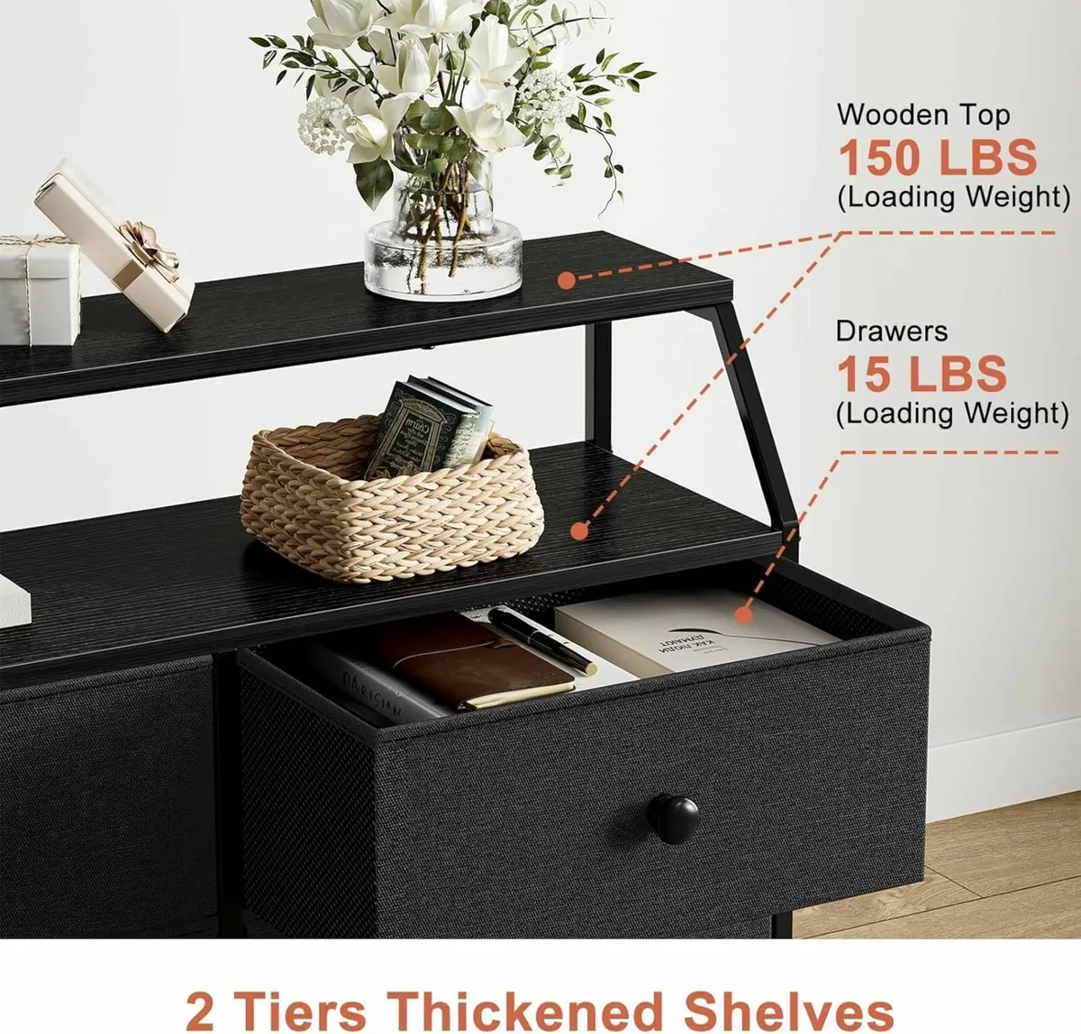 Chest of Drawers with 8 Black Dresser for Bedroom - Image 4