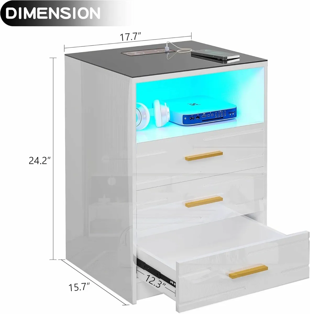 White Bedside Table with Wireless Charging - Image 2