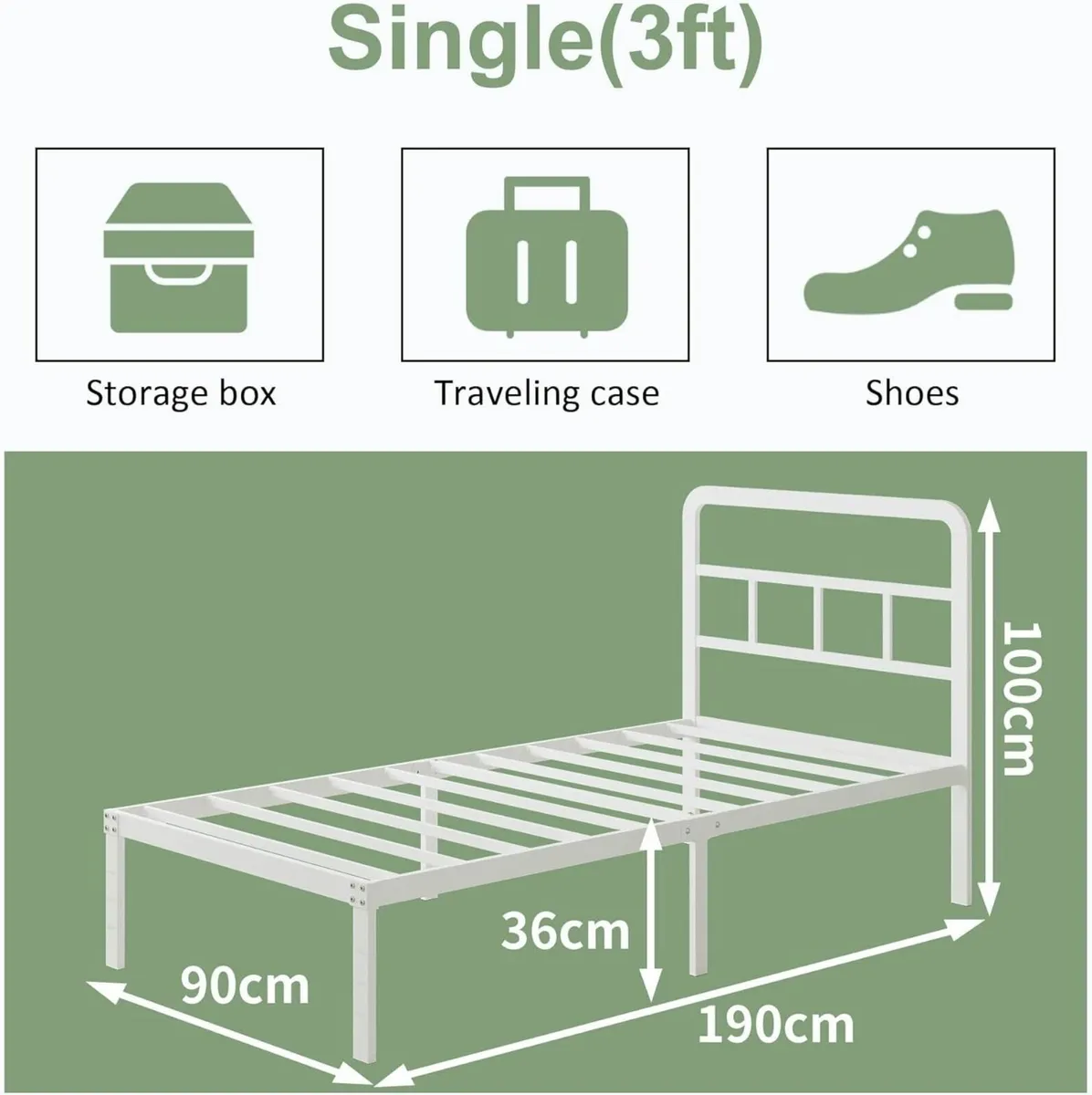 Metal Single Bed Frame 3ft with Curved Headboard - Image 2