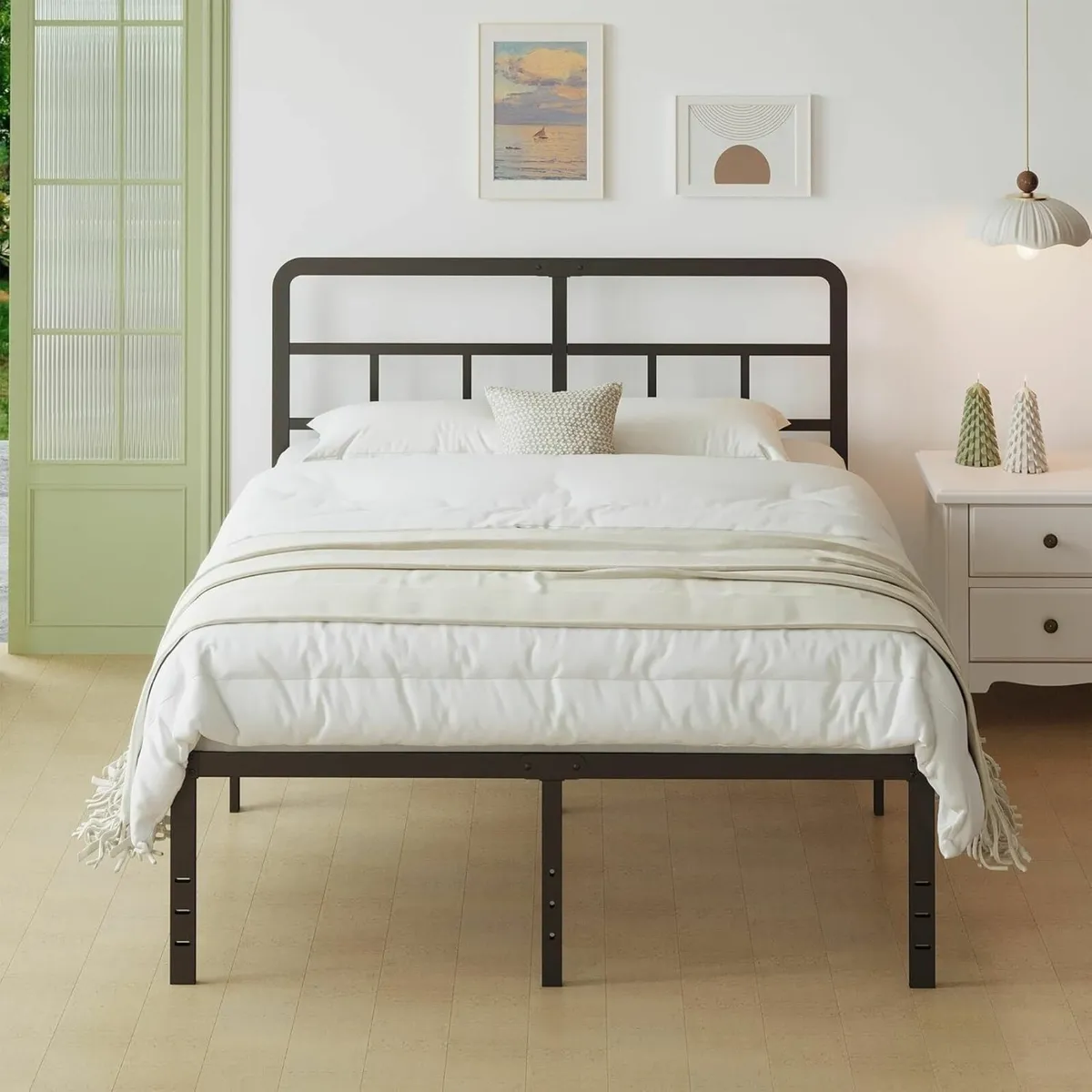 Black Double Bed Frame 4ft 6 with Curved Headboard - Image 1