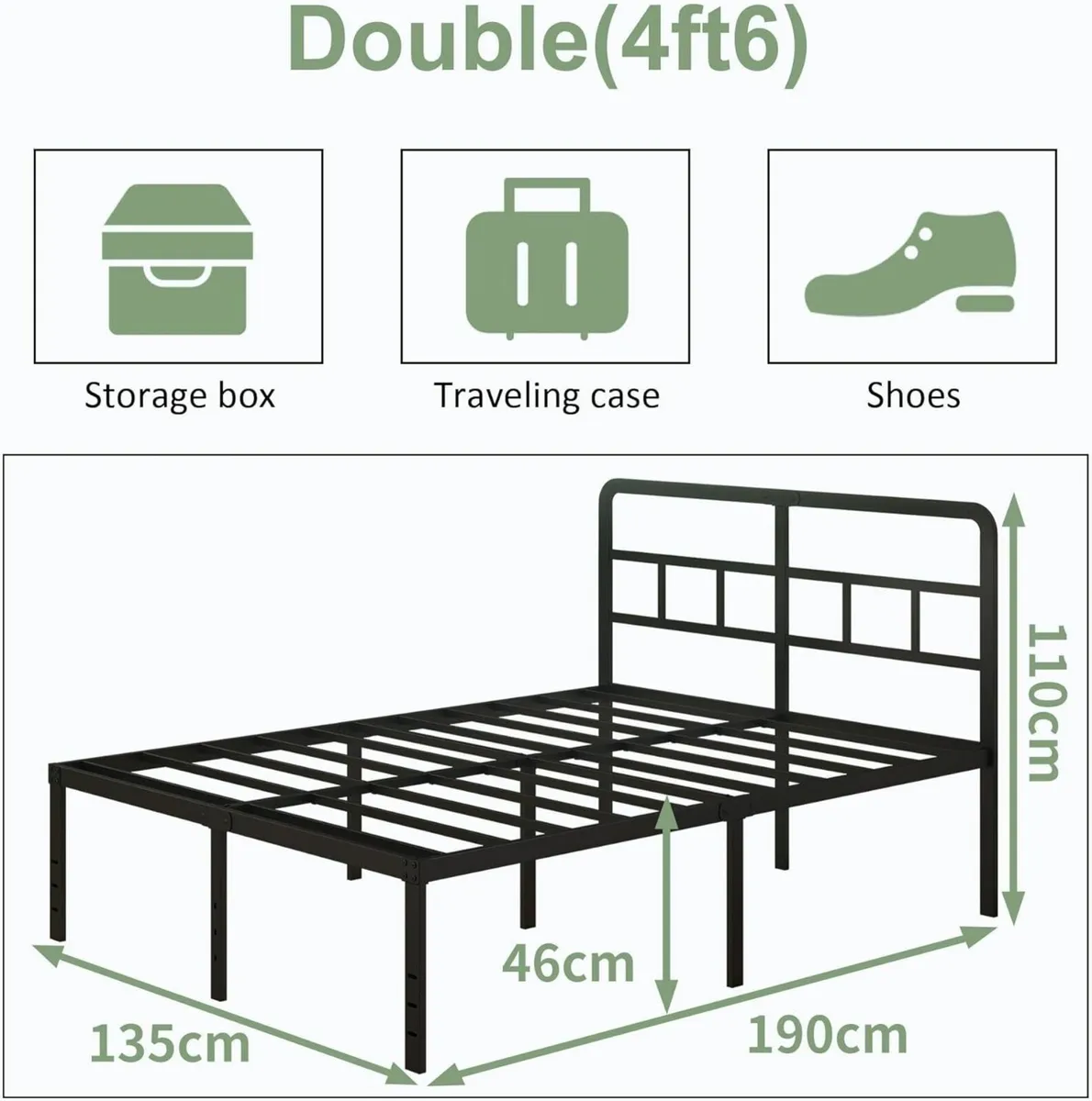 Black Double Bed Frame 4ft 6 with Curved Headboard - Image 2